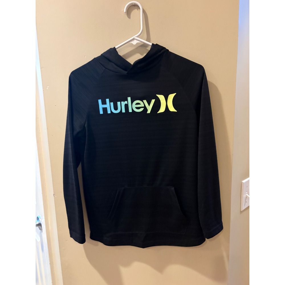 Hurley Boys H2O-Dri Performance Hoodie Black Logo Pullover Size L 14/16 6617-K08